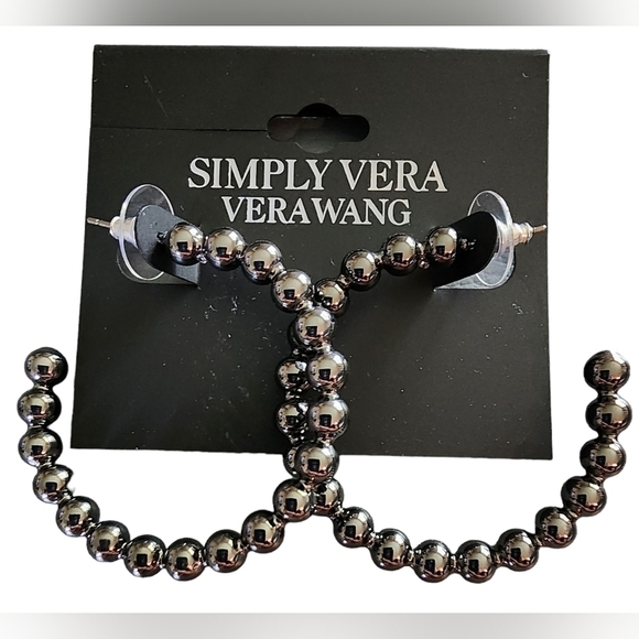 Vera Wang Silver Tone Ball Hoop Earrings Sustainably Sourced NWT - Picture 1 of 6